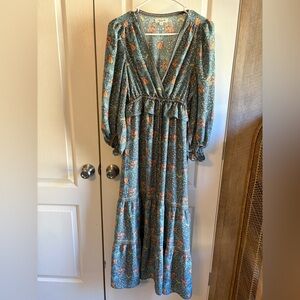 Max Studio Teal and Orange Long Sleeve Maxi Dress